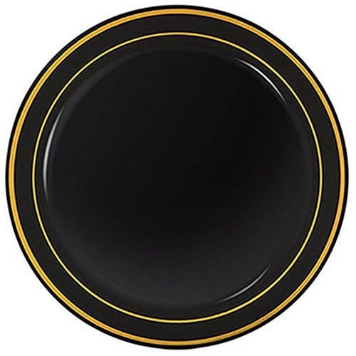 Altın Çizgili Siyah Mika Tabak 6 Adet 26 Cm