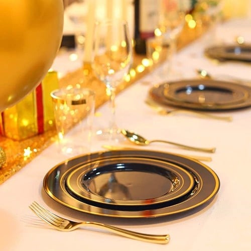 Altın Siyah Mika Tabak 6 Adet 26 Cm