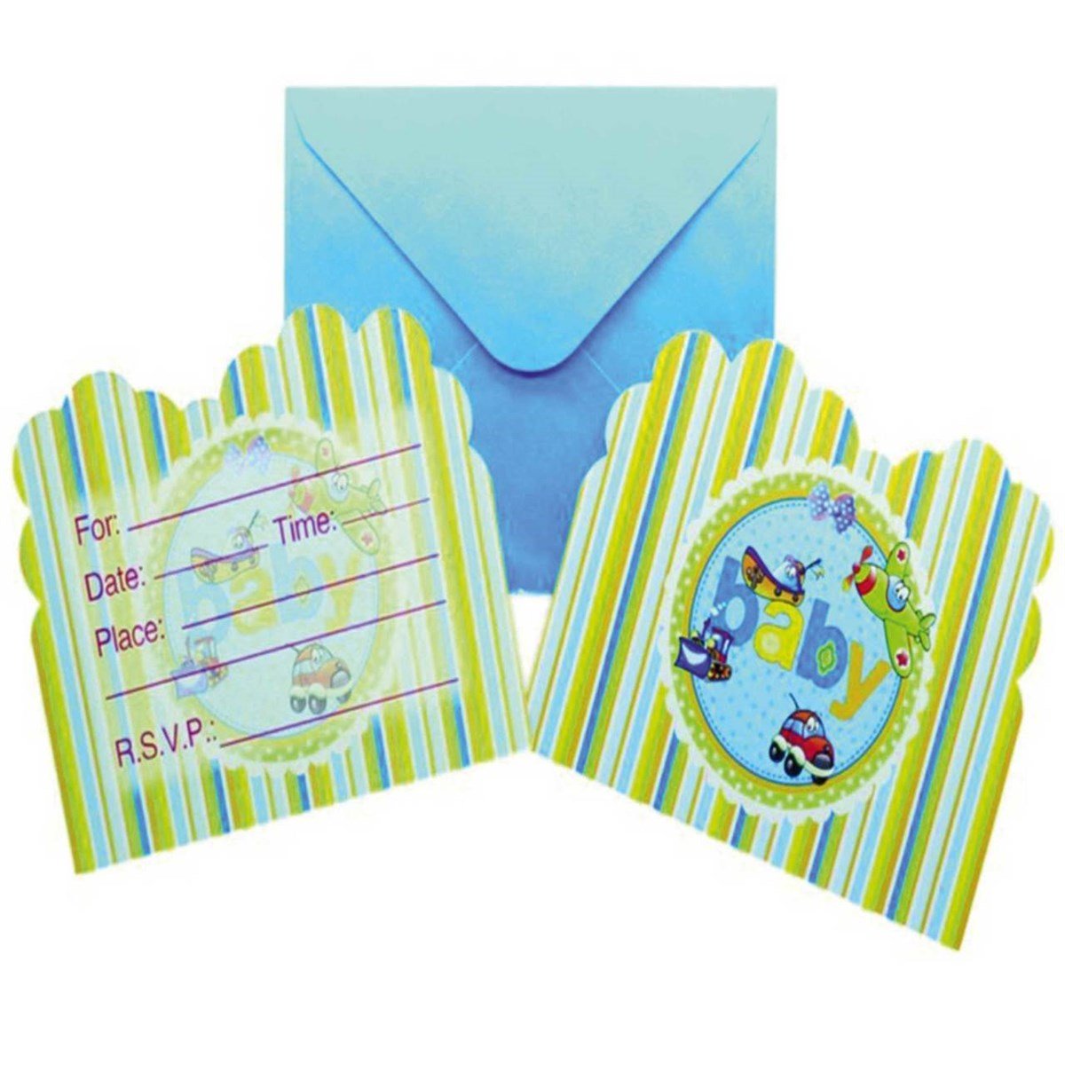 Baby Shower Davetiye Kartı Mavi 8 Adet