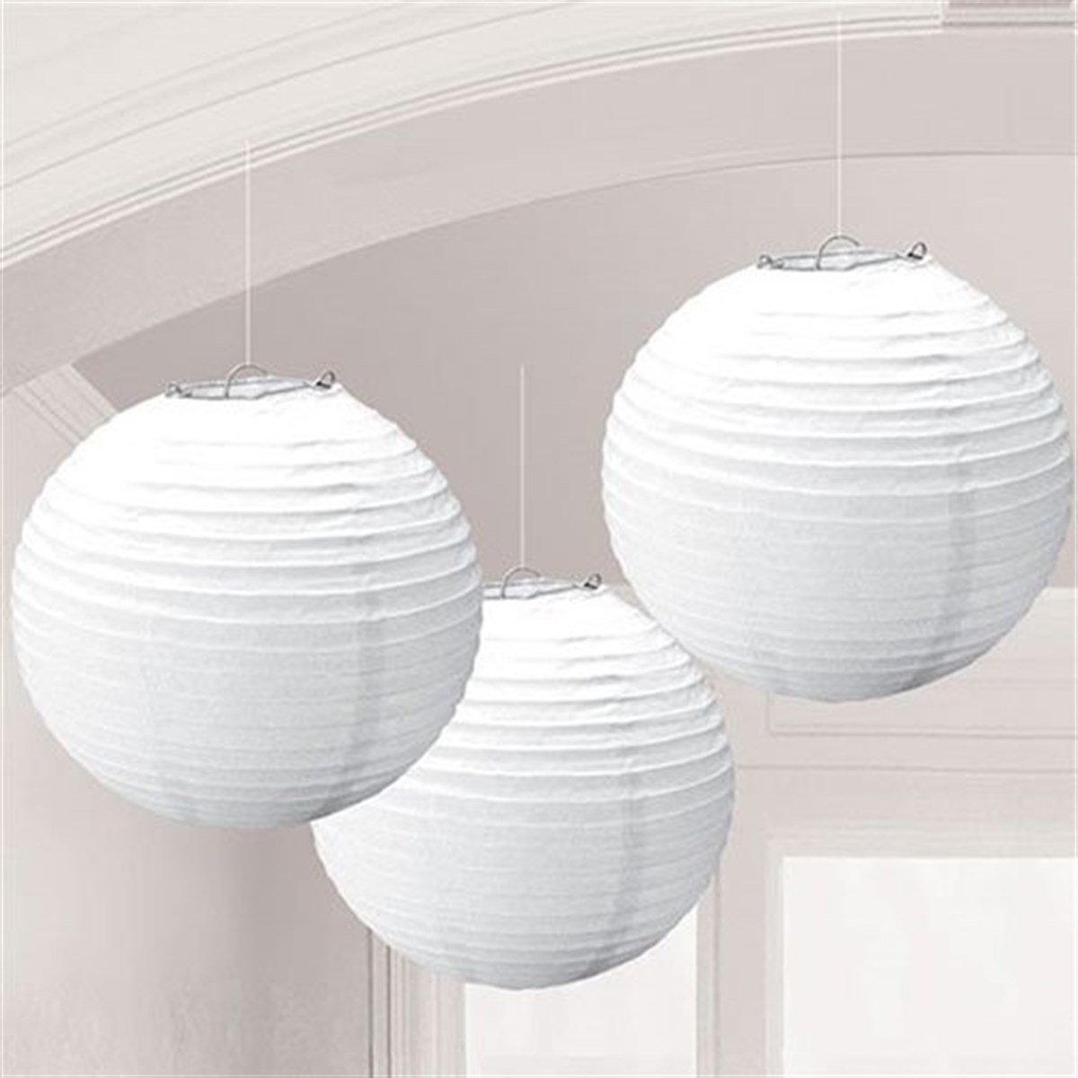 Beyaz Kağıt Fener Süs 20 Cm 3 Adet