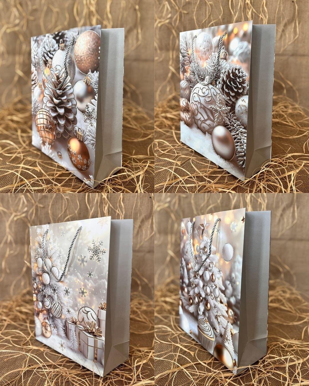 Hediye Karton ÇantalarBeyaz Yılbaşı Karton Çanta 12 Adet