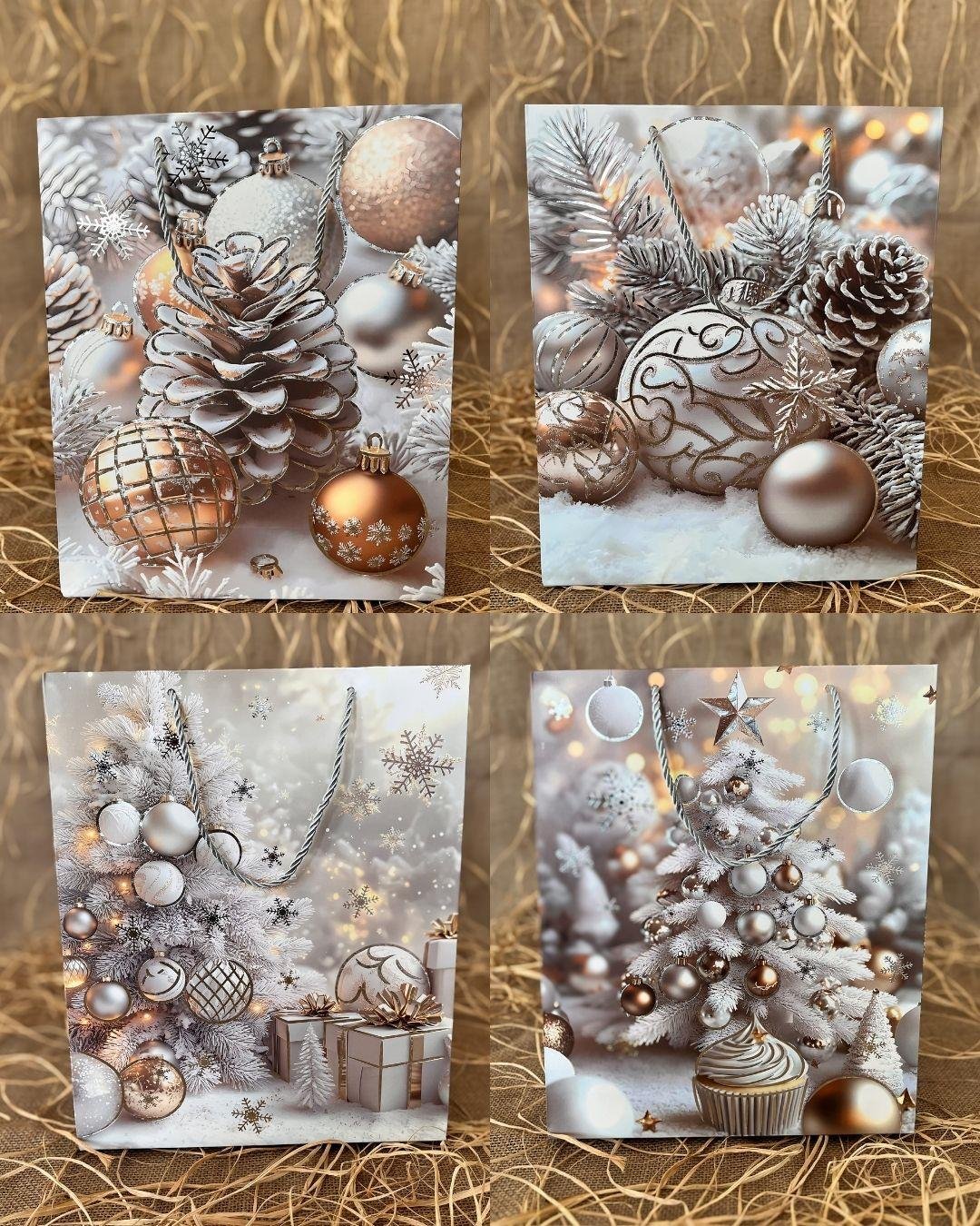 Hediye Karton ÇantalarBeyaz Yılbaşı Karton Çanta 12 Adet