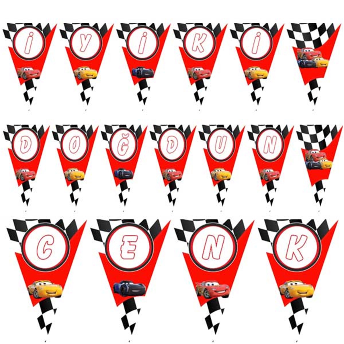 Cars Kişiye Özel İsimli Bayrak Afiş