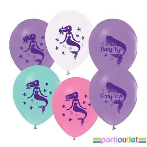 Deniz Kızı Baskılı Balon 12 Adet