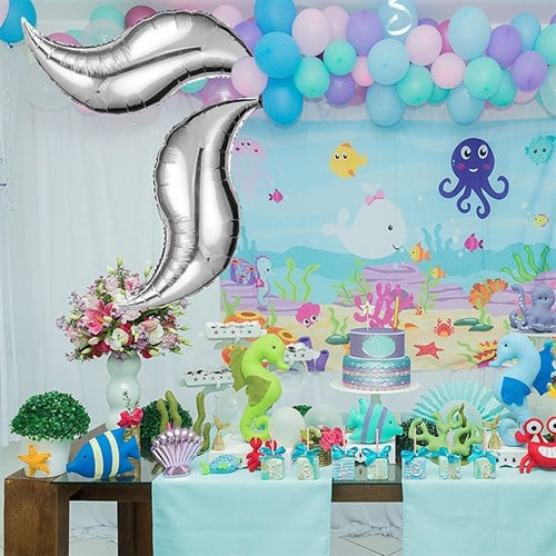Deniz Kızı Gümüş Renkli Kuyruk Folyo Balon