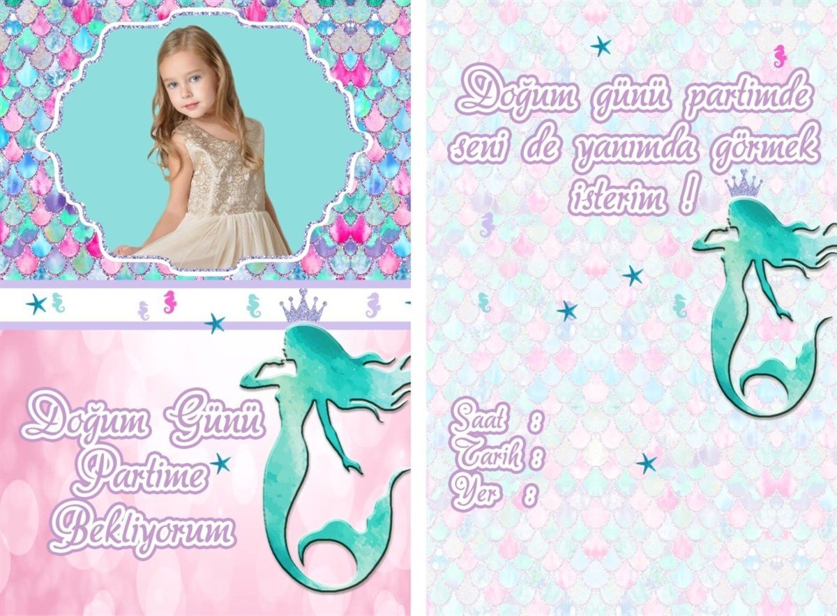 Deniz Kızı Kişiye Özel Davetiye 10 Adet