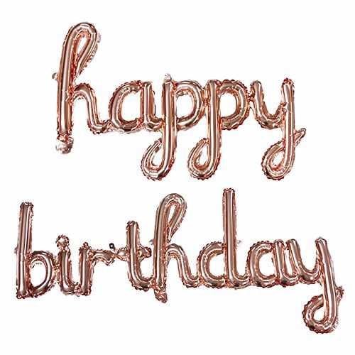 El Yazılı Gold Rose Happy Birthday Folyo Balon