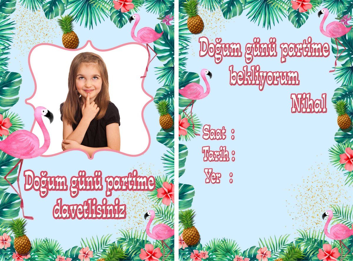 Flamingo Kişiye Özel Davetiye 10 Adet