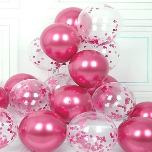 Fuşya Yeşil Gold Konfetili Uçan Balon 25 Adet