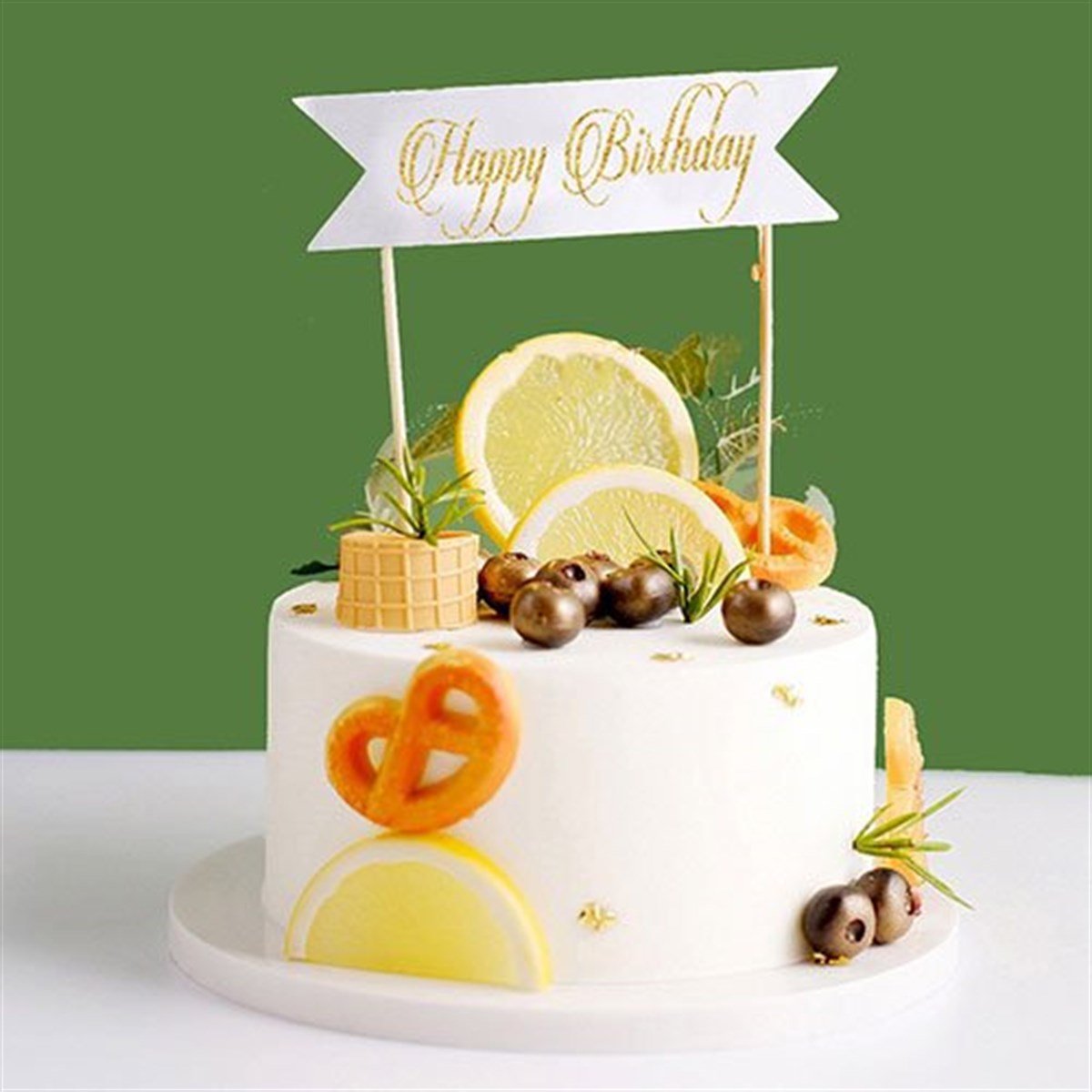 Gold Happy Birthday Pasta Süsü 1 Adet