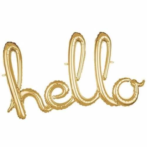 Gold Hello Yazı Folyo Balon 100 x 55 Cm