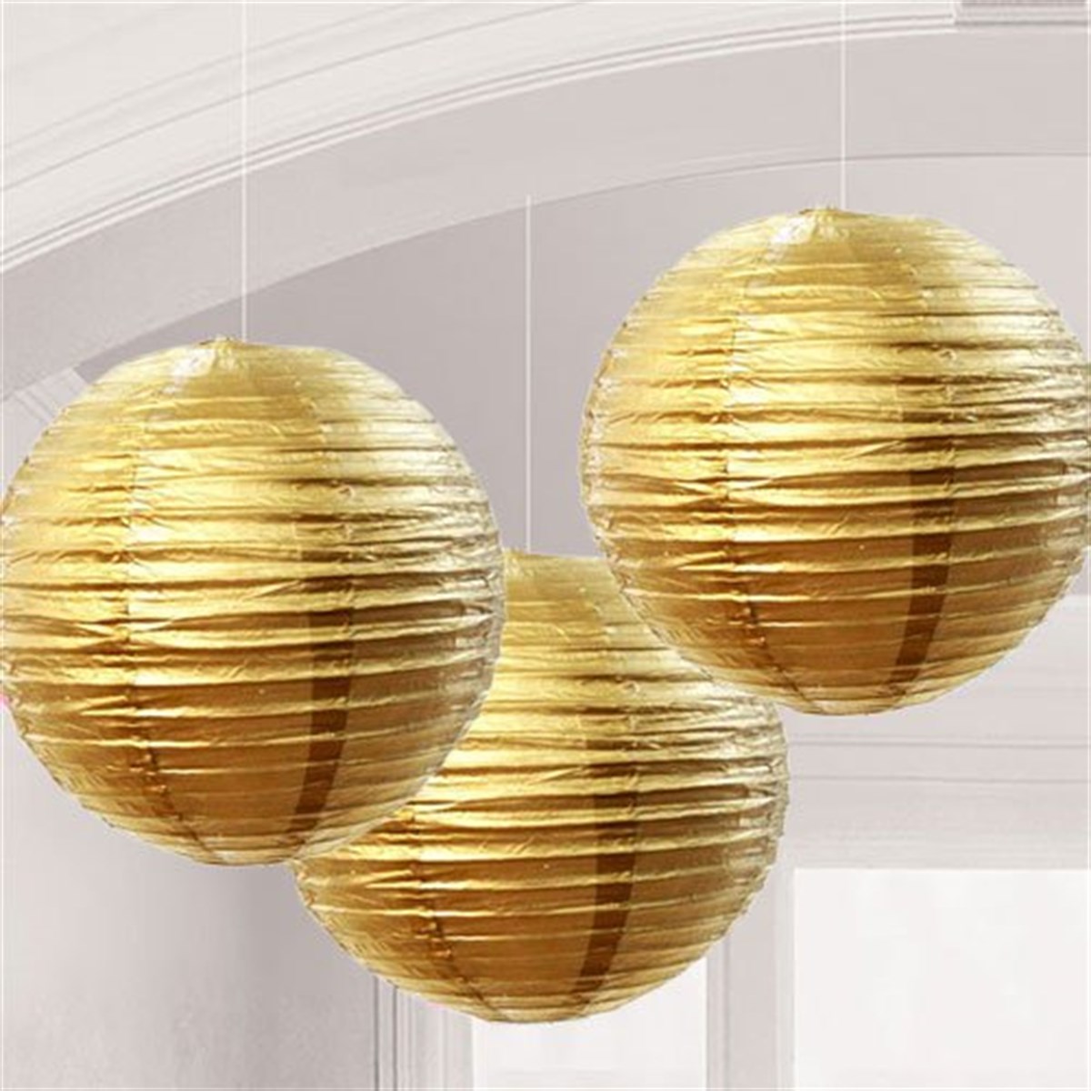 Gold Kağıt Fener Süs 30 Cm 3 Adet