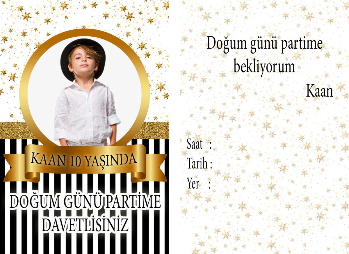 Gold Kişiye Özel Davetiye 10 Adet