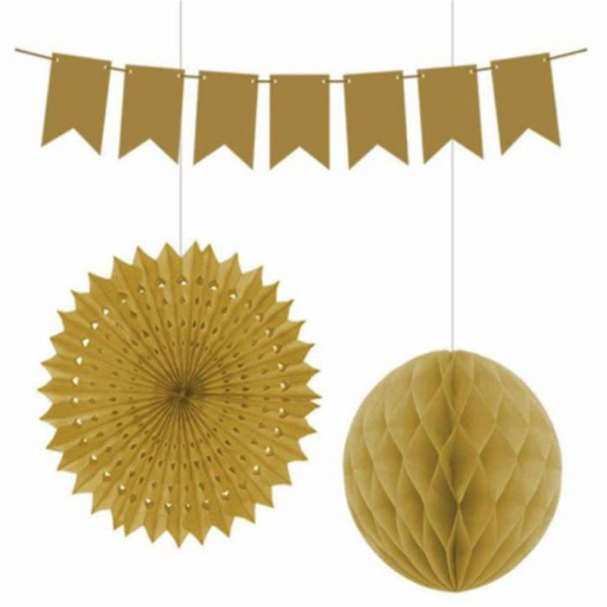 Gold Yelpaze Süs Seti 3 Adet