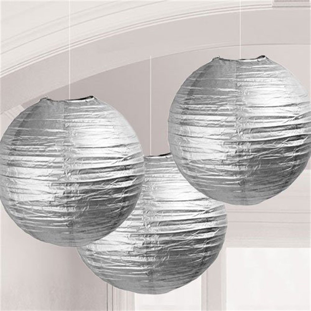 Gümüş Kağıt Fener Süs 30 Cm 3 Adet