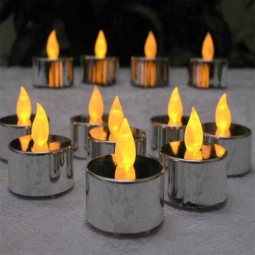 Gümüş Renk Pilli Led Mum 24 Adet