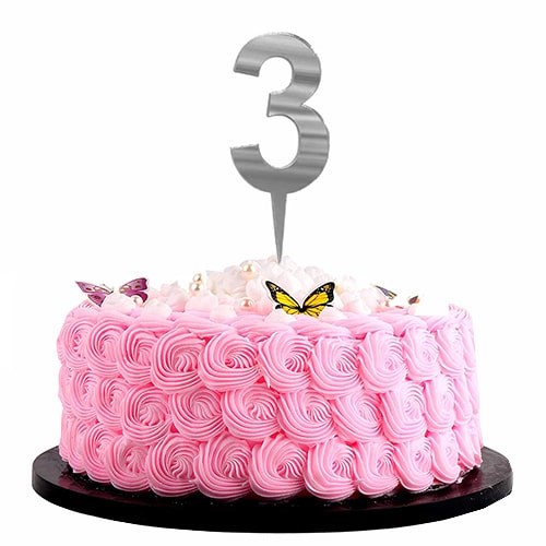 Gümüş Renkli 3 Rakam Pleksi Pasta Süsü