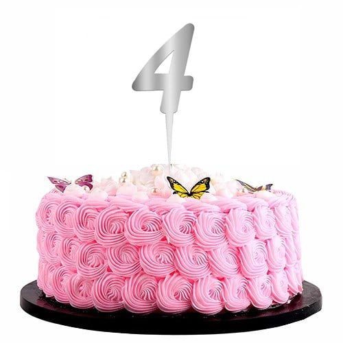 Gümüş Renkli 4 Rakam Pleksi Pasta Süsü