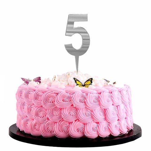 Gümüş Renkli 5 Rakam Pleksi Pasta Süsü