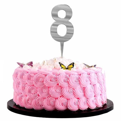 Gümüş Renkli 8 Rakam Pleksi Pasta Süsü