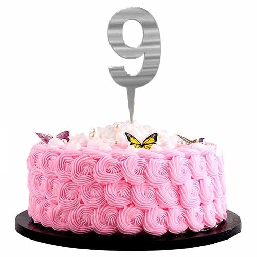 Gümüş Renkli 9 Rakam Pleksi Pasta Süsü