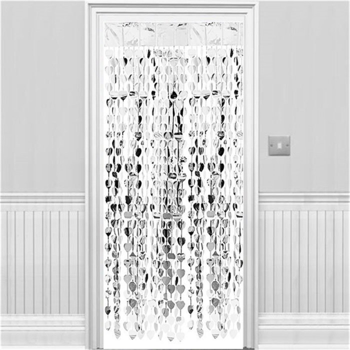 Gümüş Renkli Kalpli Saçaklı Kapı Süsü