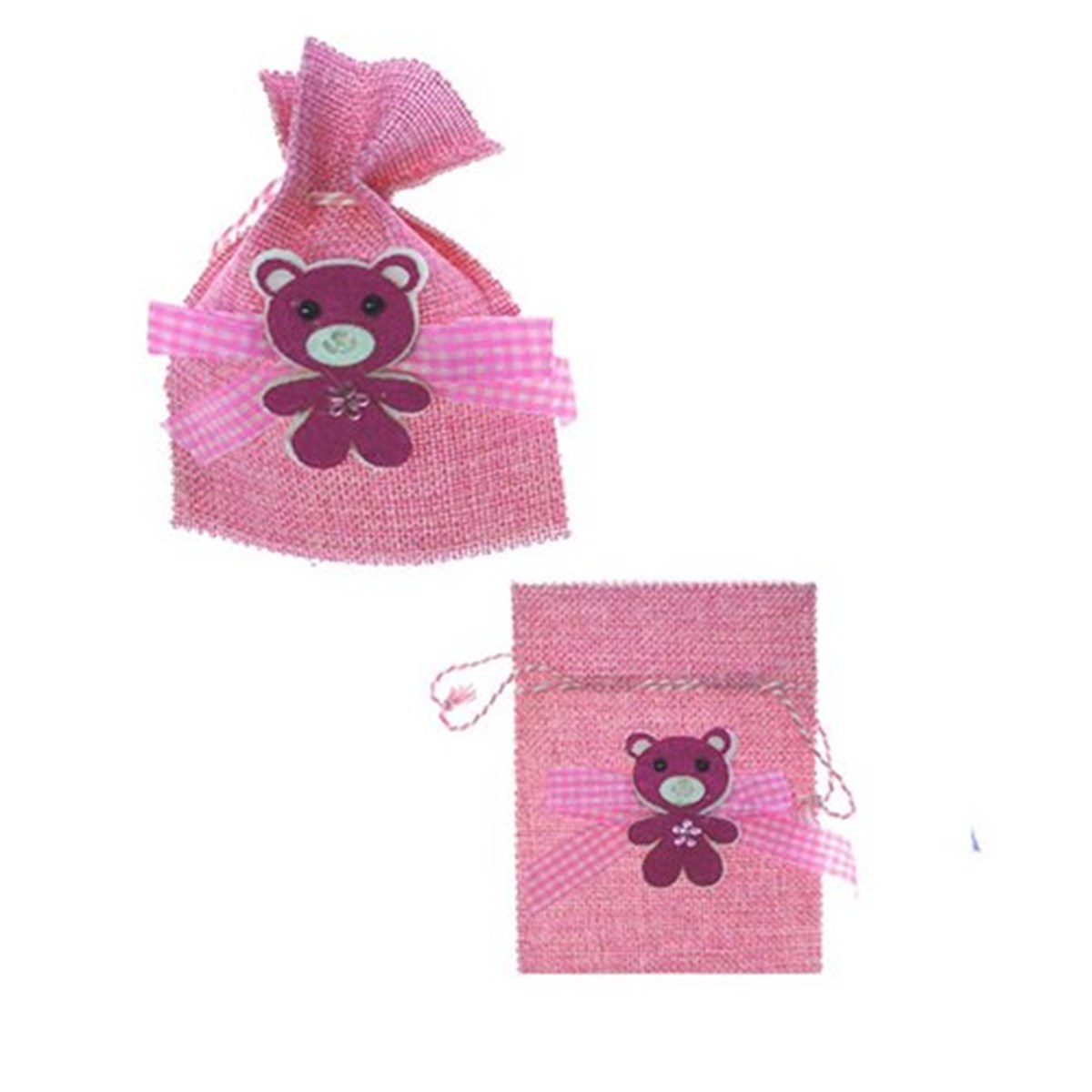 Hasır Kese Ayıcık Temalı Pembe Renk 12 Adet