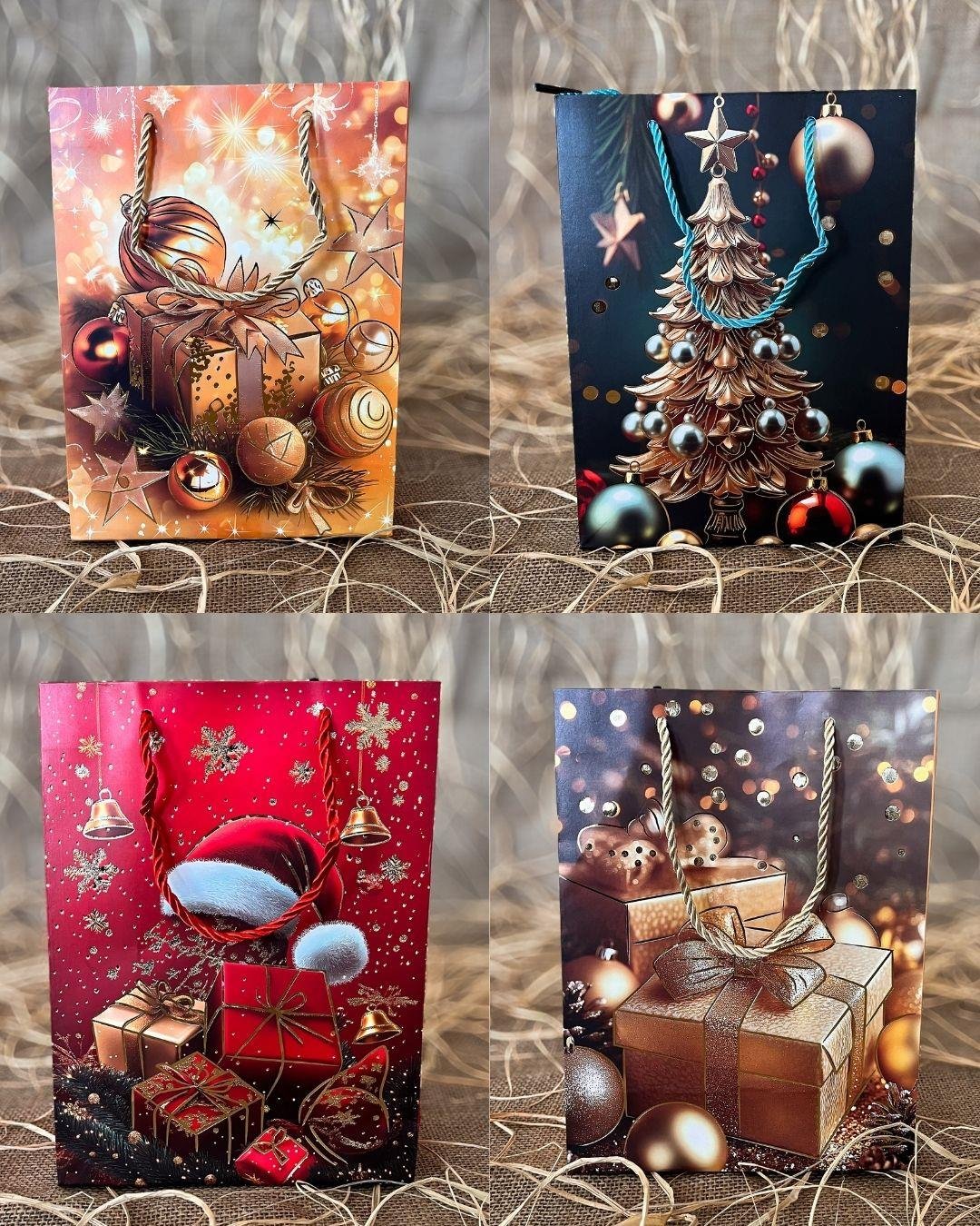 Hediye Karton ÇantalarKarışık Yılbaşı Karton Çanta 12 Adet