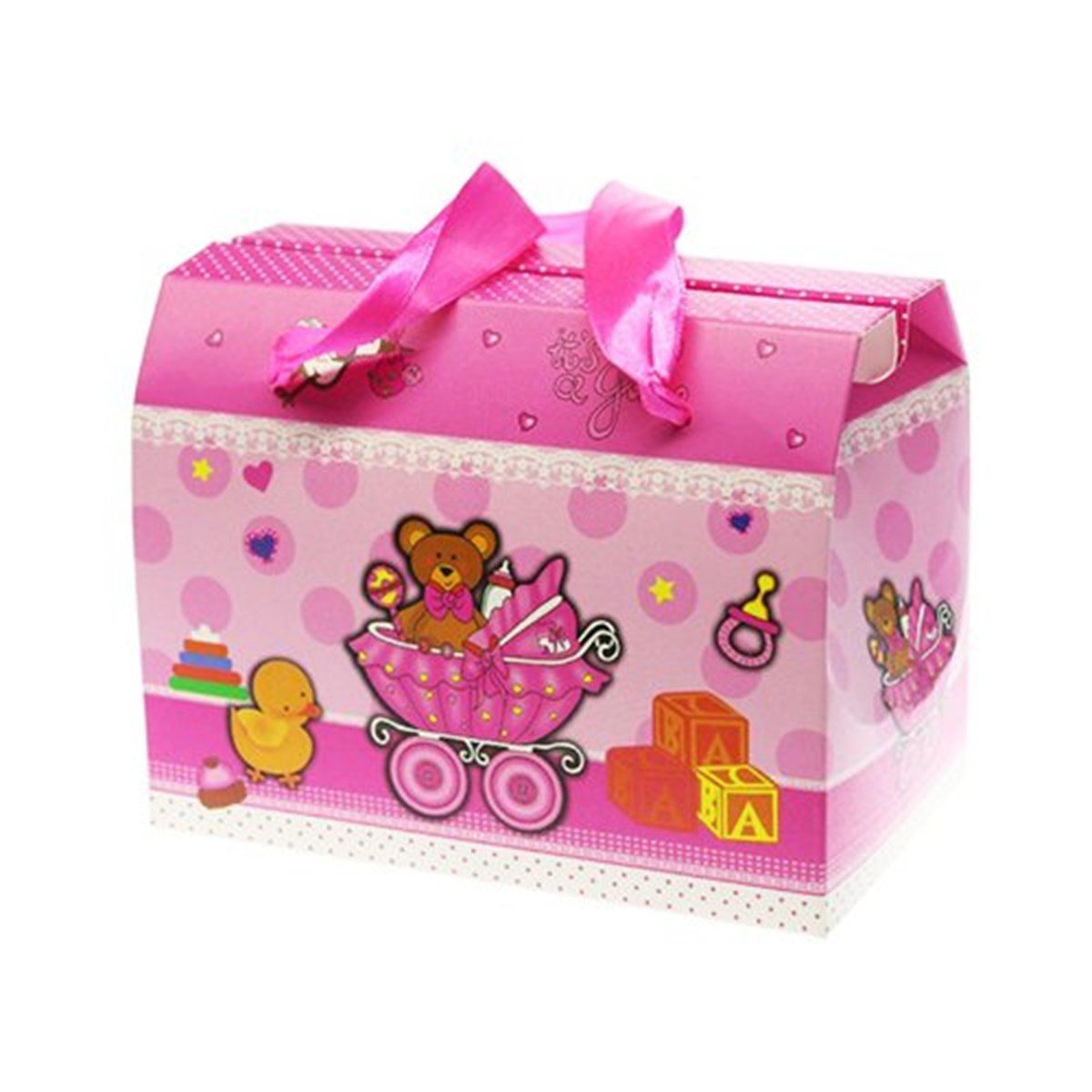 Karton Çanta Kabartmalı Pembe Renk 12 Adet