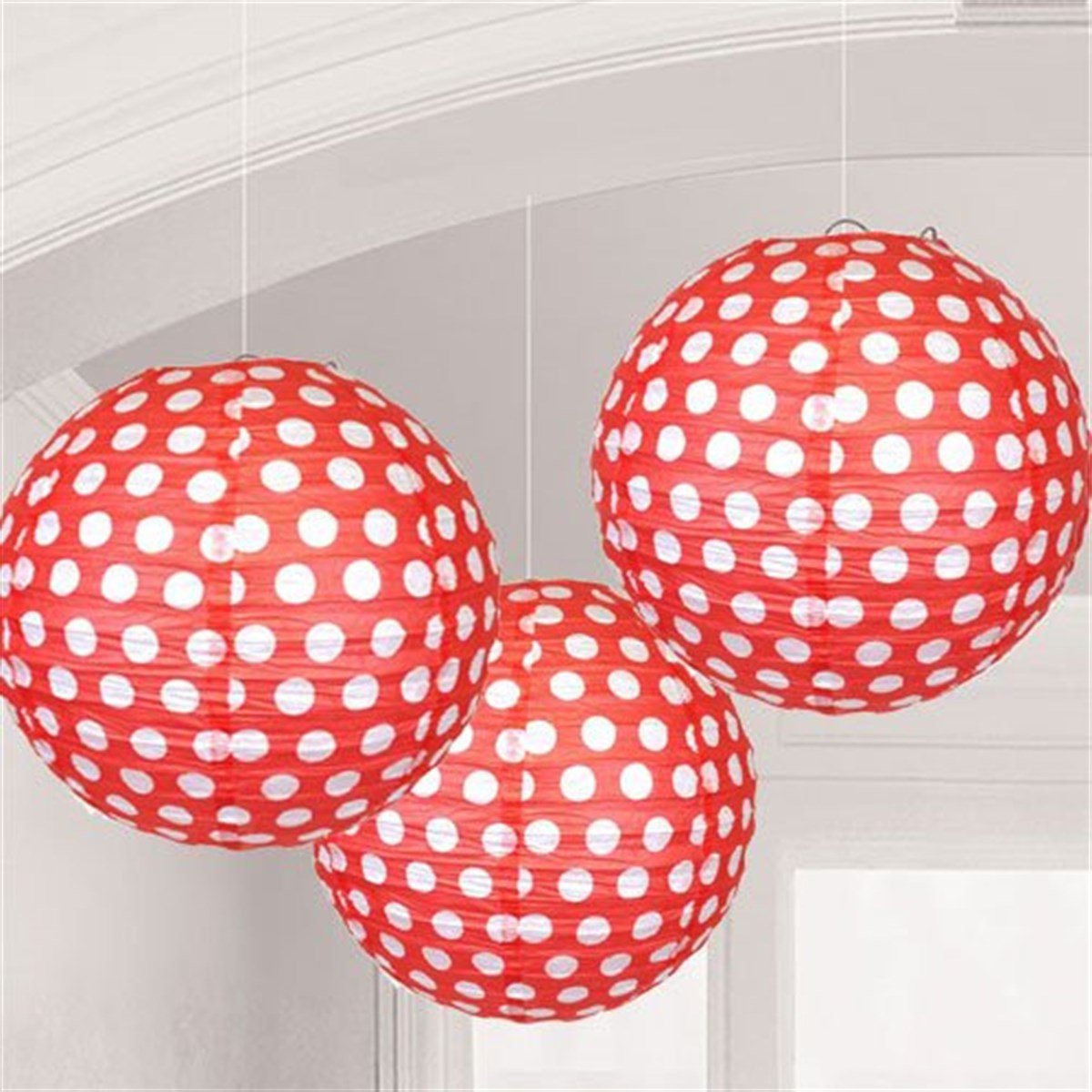 Kırmızı Puanlı Fener Süs 30 Cm 3 Adet