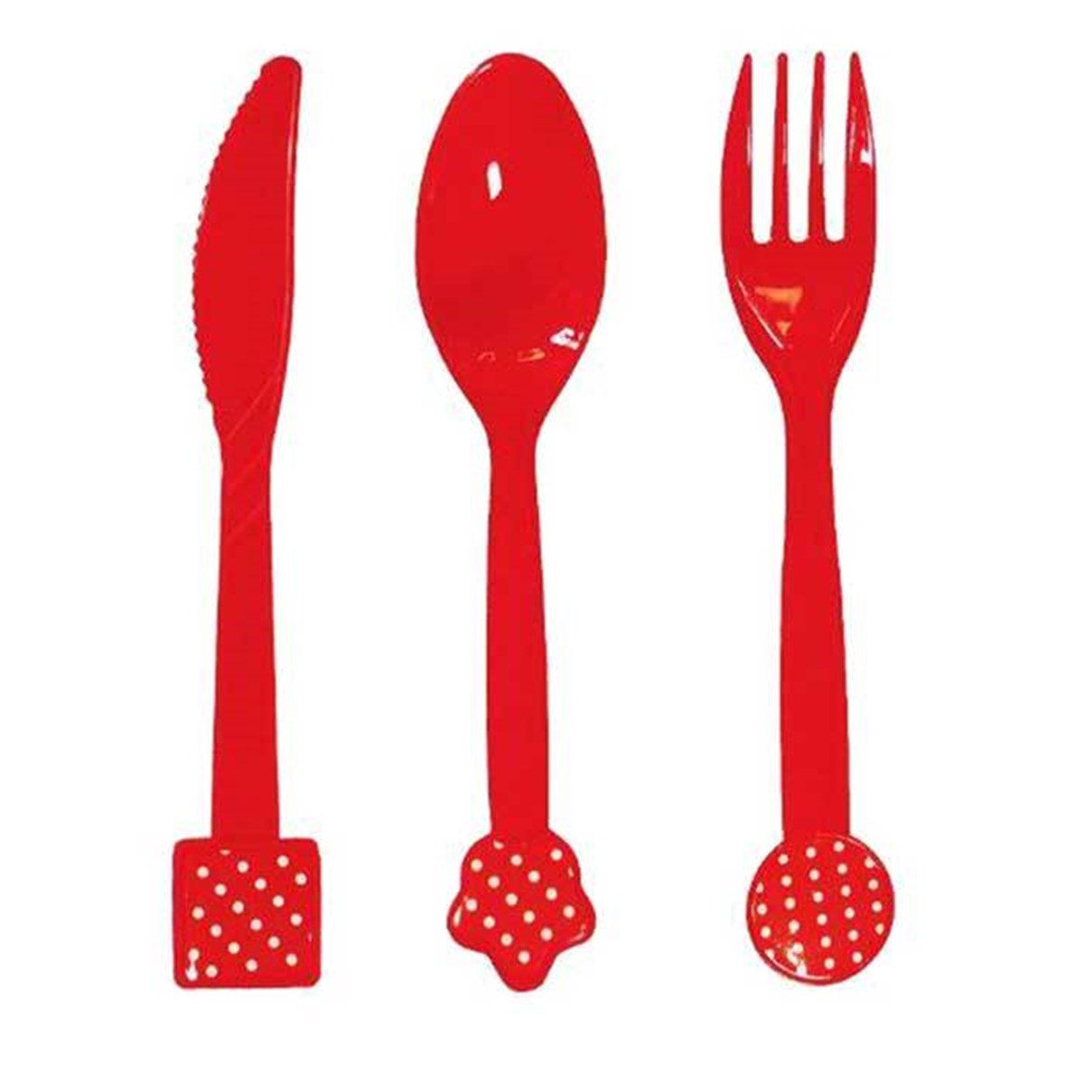 Kırmızı Puantiyeli Çatal Kaşık Bıçak Seti 18 ad