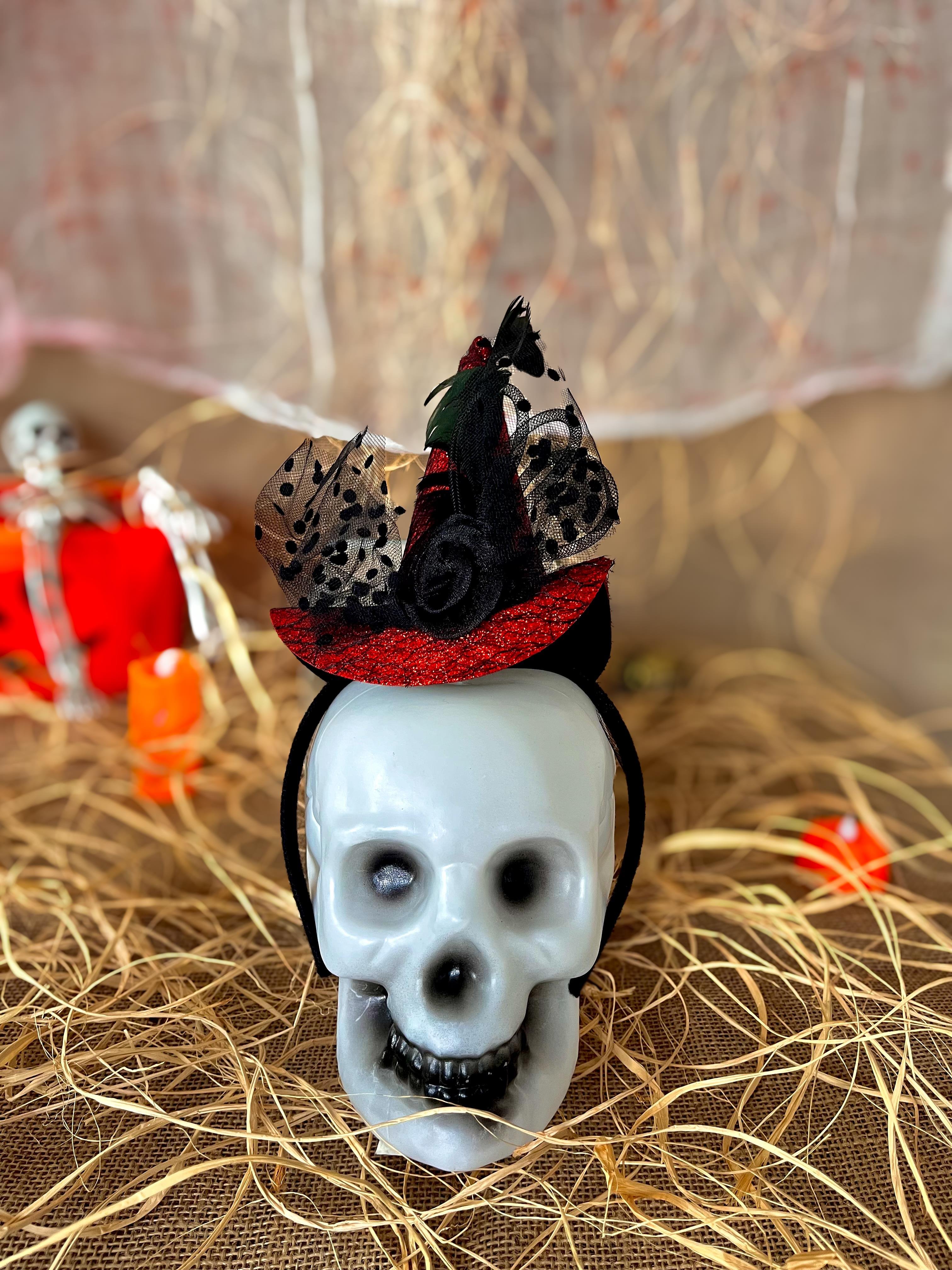 Şapka Taç MaskeKırmızı Simli Cadı Şapkası Taç