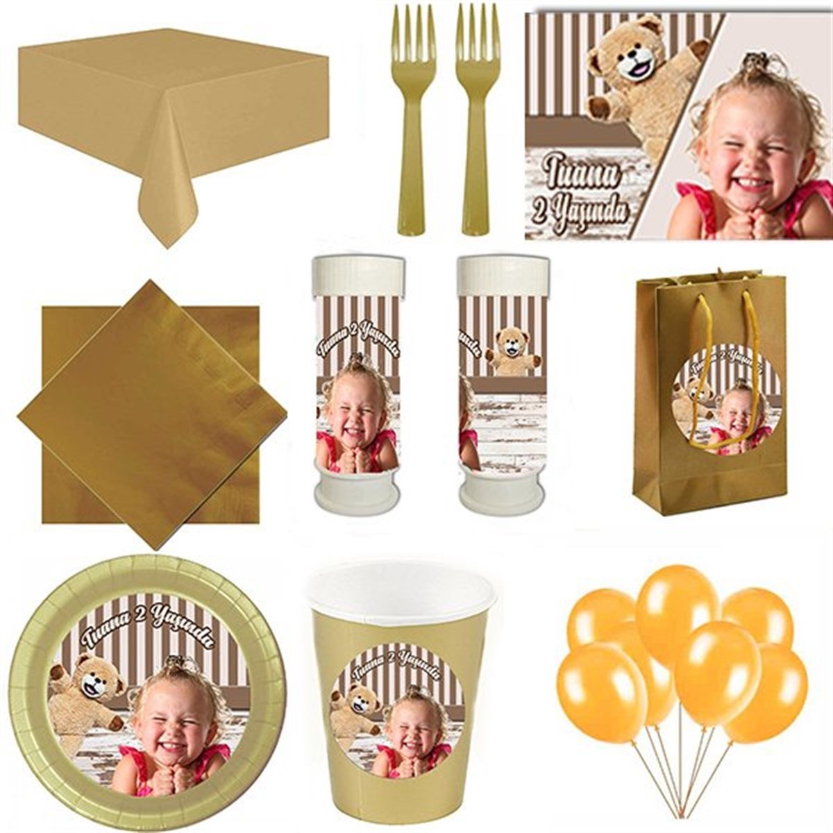 Kişiye Özel Ayıcık 8 Kişilik Parti Seti