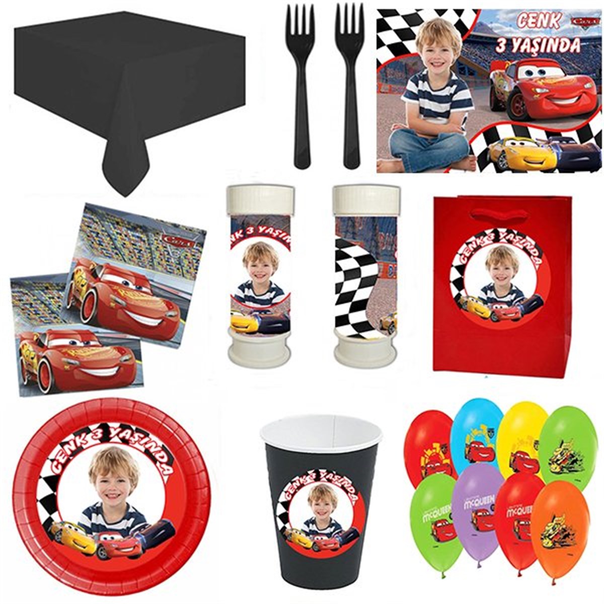 Kişiye Özel Cars 8 Kişilik Parti Seti