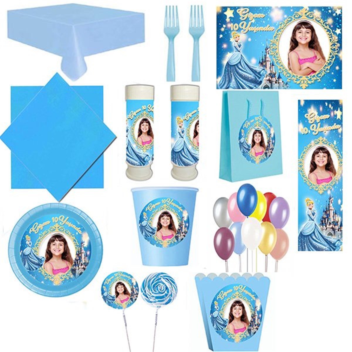 Kişiye Özel Cinderella 16 Kişilik Parti Seti