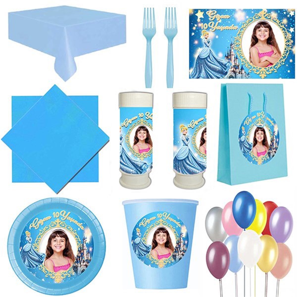 Kişiye Özel Cinderella 8 Kişilik Parti Seti