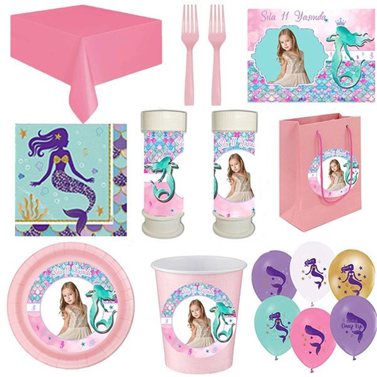 Kişiye Özel Deniz Kızı 8 Kişilik Parti Seti