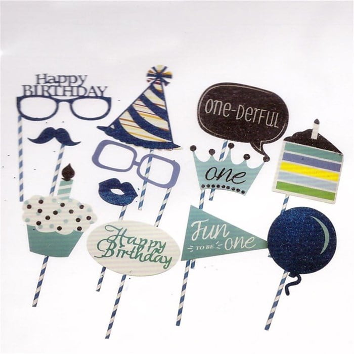 Konuşma Balonu Happy Birth Day Mavi 12 Adet Set