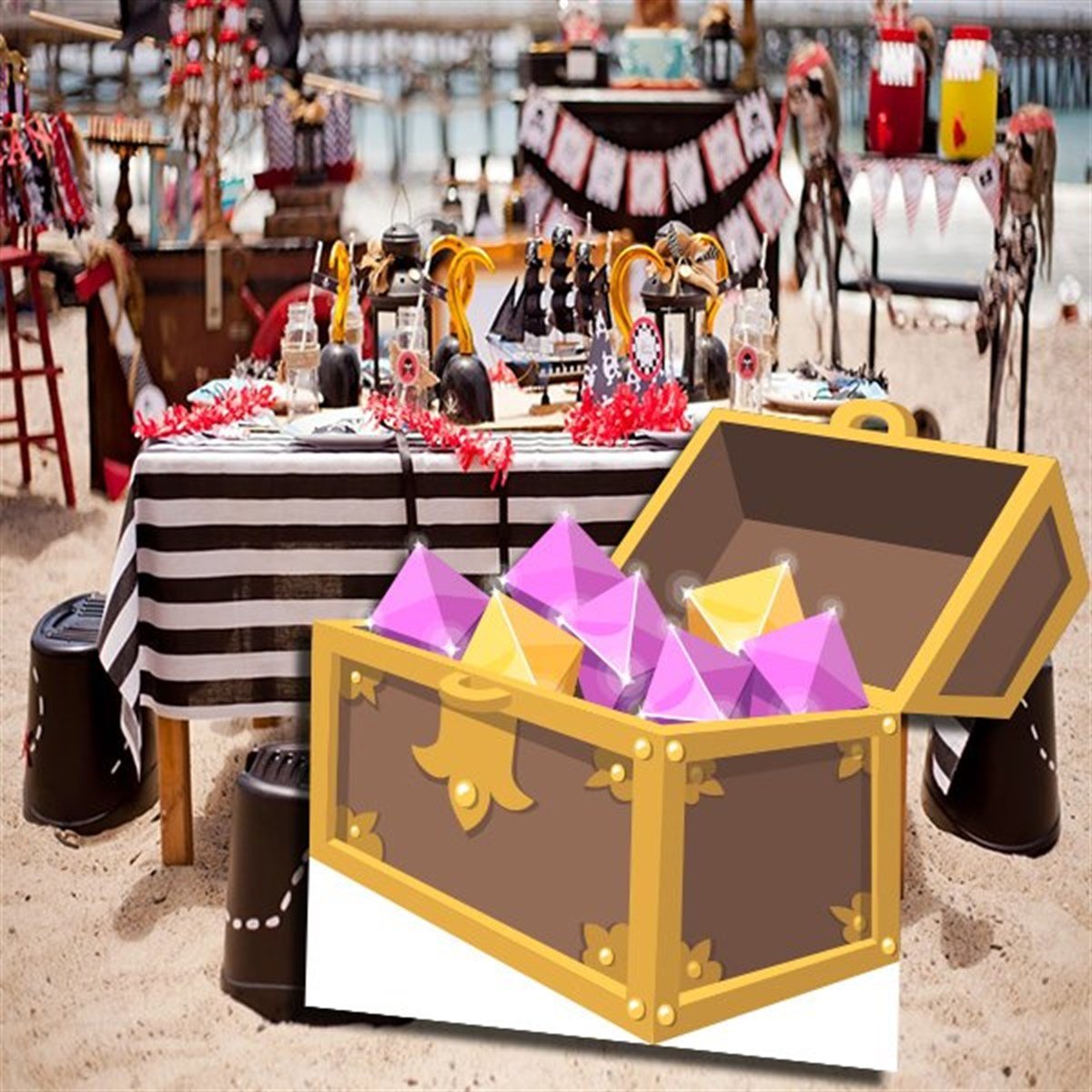 Korsan Altın Sandık Ayaklı Pano 69 x 82 Cm