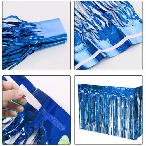 Lacivert Saçaklı Metalize Masa Eteği