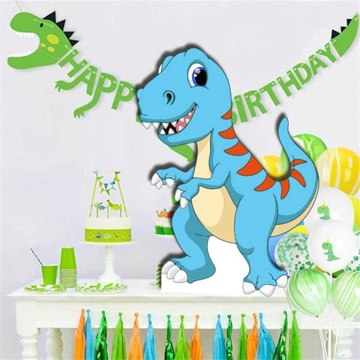 Mavi Dinozor Masa Üstü Ayaklı Pano