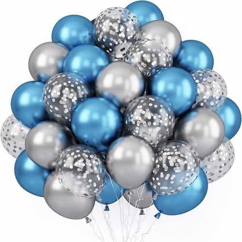 Mavi Gümüş Krom Uçan Balon 20 Adet