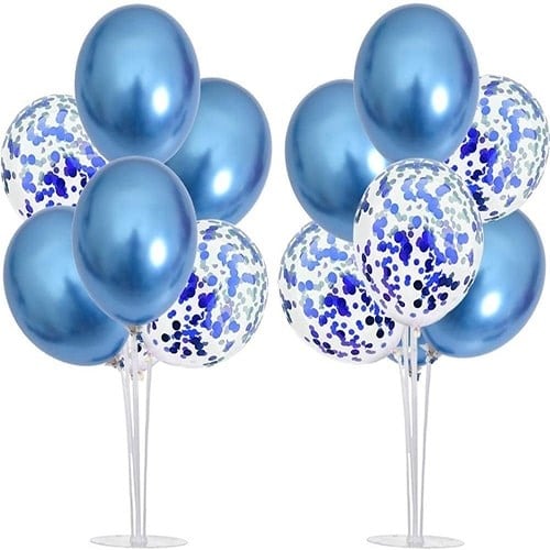 Mavi Krom Konfetili  Ayaklı Balon Standı