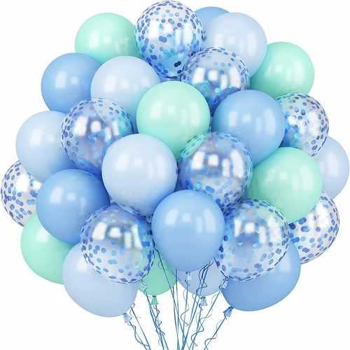 Mavi Mint Yeşili Konfetili Uçan Balon 20 Adet