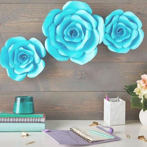 Paketleme MalzemeleriMavi Renkli 3 Boyutlu Dekoratif Kağıt Çiçek 40 Cm 2 Adet