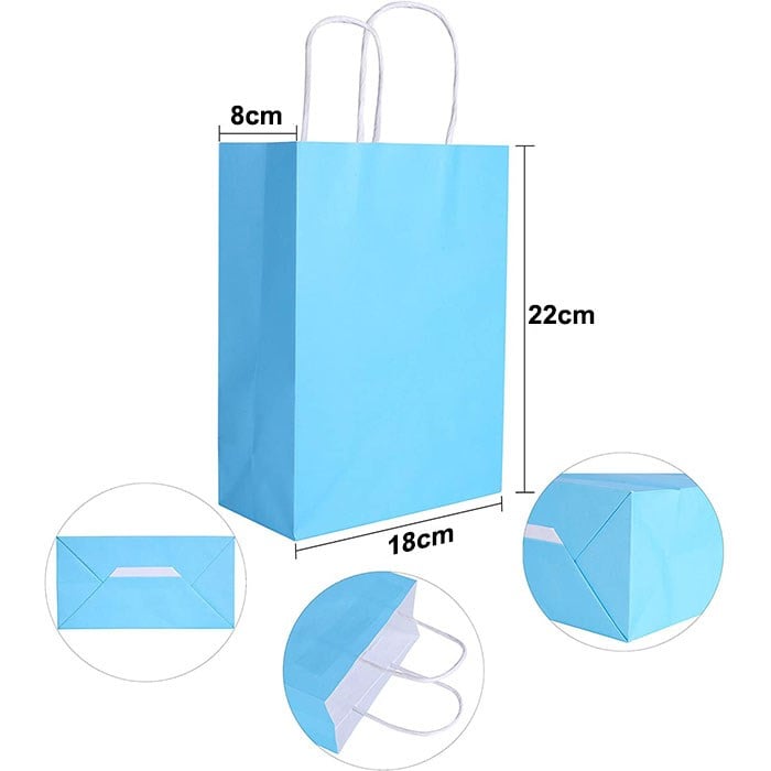 Mavi Renkli Kraft Çanta 18 x 22 Cm 25 Adet 