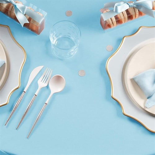 Mavi Renkli Saten Masa Örtüsü