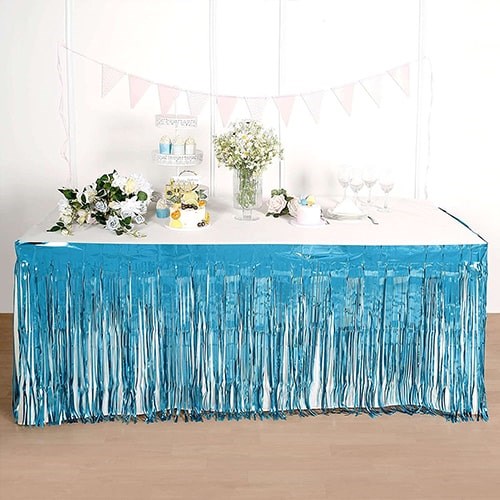 Mavi Saçaklı Masa Eteği