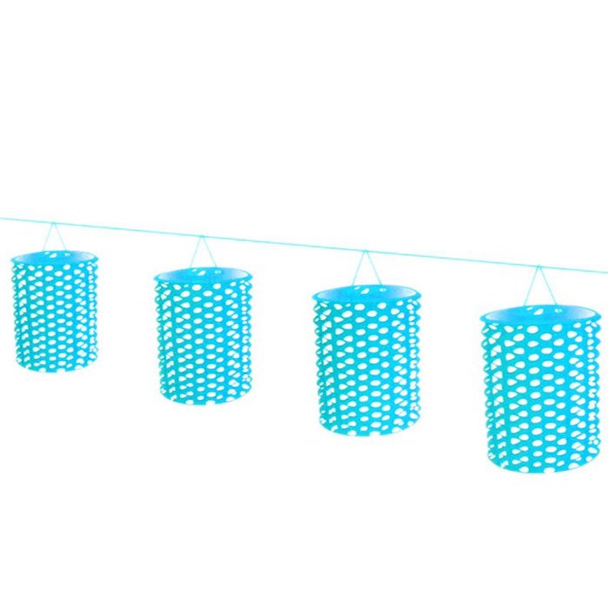 Mavi Sıralı Puantiyeli Fener Süs 8 Adet