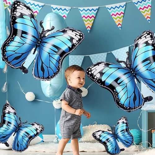 Mavi Zebra Kelebek Folyo Balon